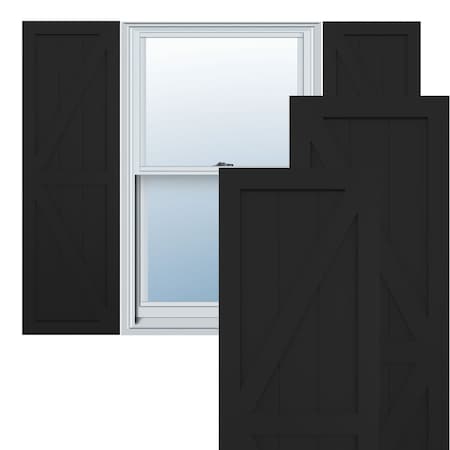 EKENA MILLWORK True Fit PVC Two Equal Panel Farmhouse Fixed Mount Shutters w/ Z-Bar, Black , 18"W x 44"H TFP102FH18X044BL